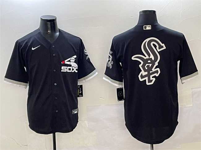 Men%27s Chicago White Sox Black Team Big Logo Cool Base Stitched Jersey